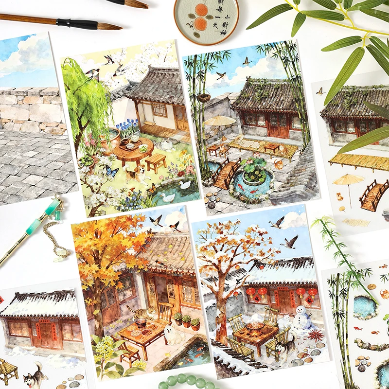 Mr.Paper 4er-Pack Emptiness Valley Aufkleber, Mountain-Water Diorama Journal, Zen-Themen-Collage-Dekor, kreatives Briefpapiermaterial