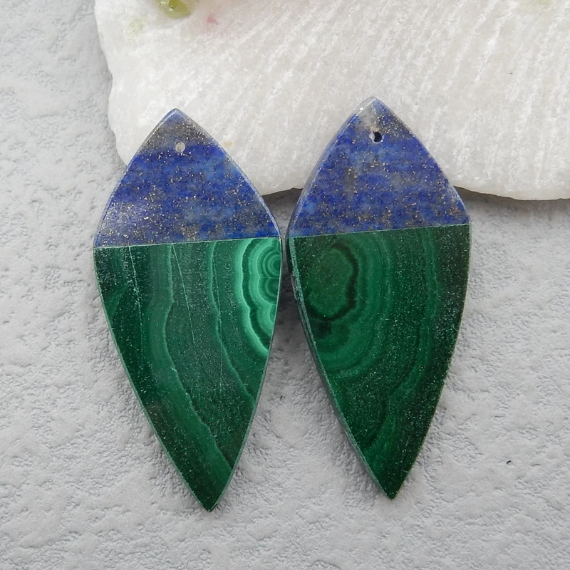 

Natural Lapis Lazuli With Malachite Intarsia Fashion Earrings Bead For Jewelry Making DIY Charms Earring 40x18x3mm11g