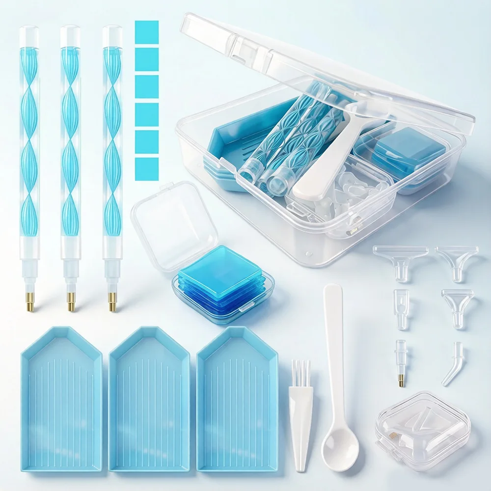 DIY Diamond Painting Tool Kit 4 Color Storage Box With Tray Wax Tweezers Pen Set 5D Diamond Embroidery Accessories Craft Tools view 3