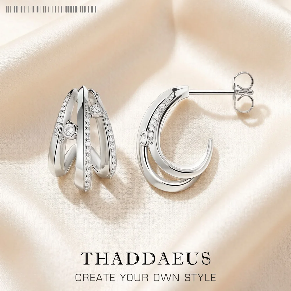 

Hinged Hoop Earrings Creole Wave With White Stones In Solid 925 Sterling Silver Trendy Gift Fine Jewerly For Women