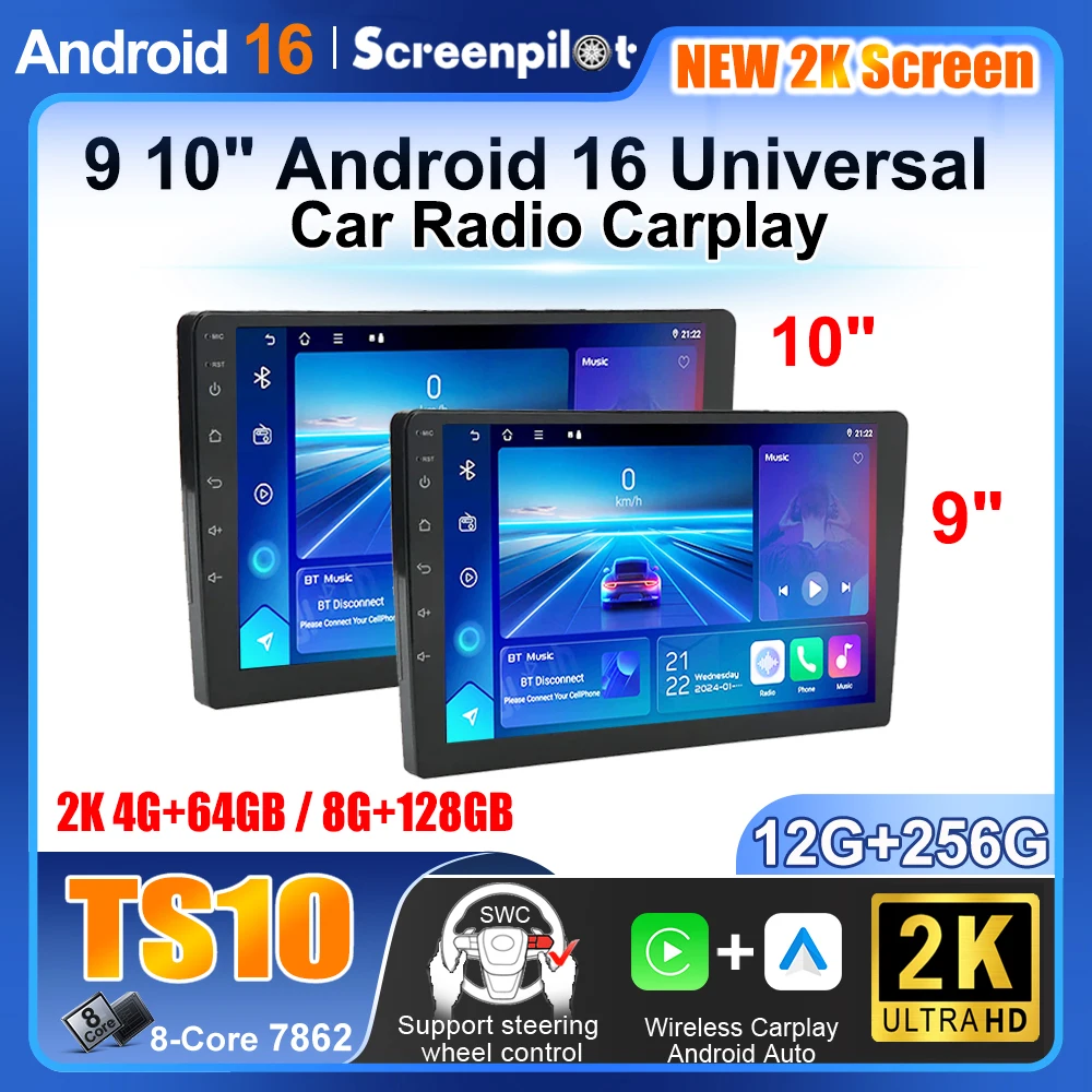 Autoradio universel Android 16 9 10 pouces, lecteur multimédia stéréo pour voiture, autoradio universel Wifi Gps, systèmes intelligents pour voiture 5g
