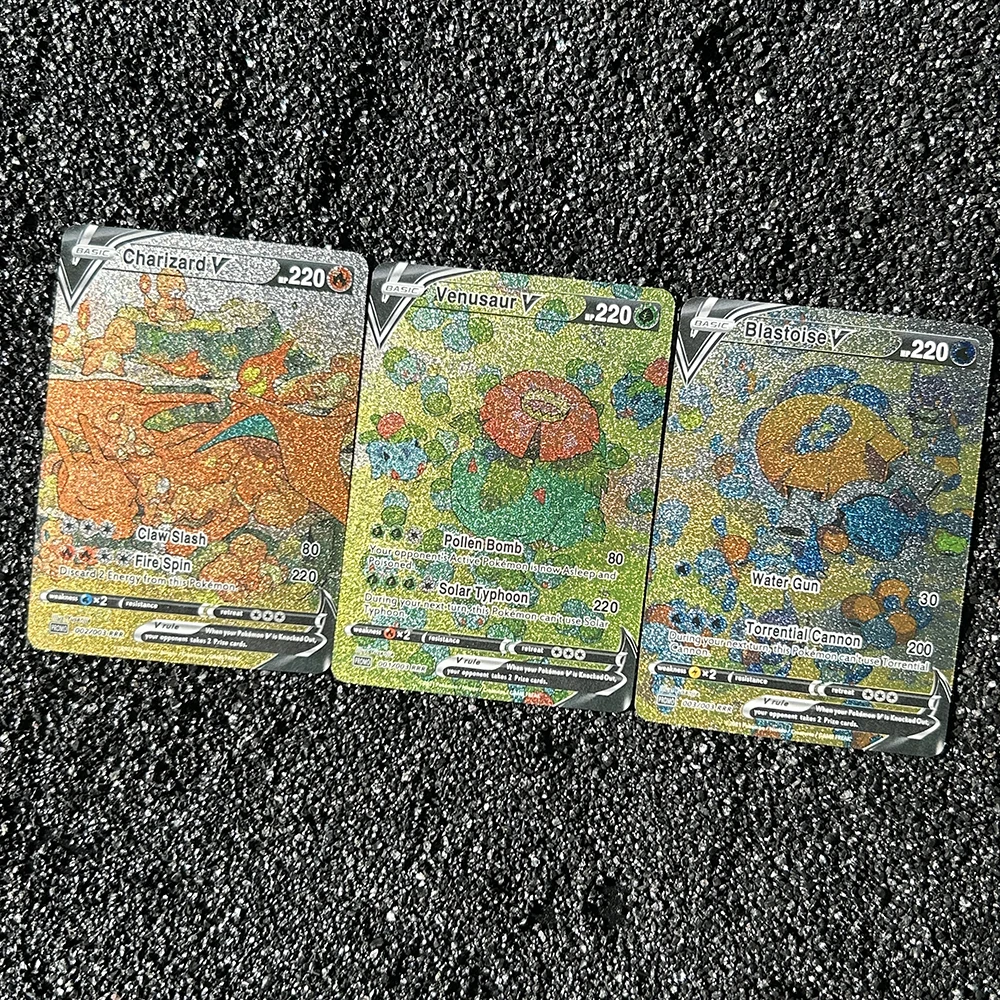 

3 шт./компл. DIY PTCG Charizard Venusaur Blastoise английская версия флэш-карты самодельные карты классическая игра аниме карты подарки другу