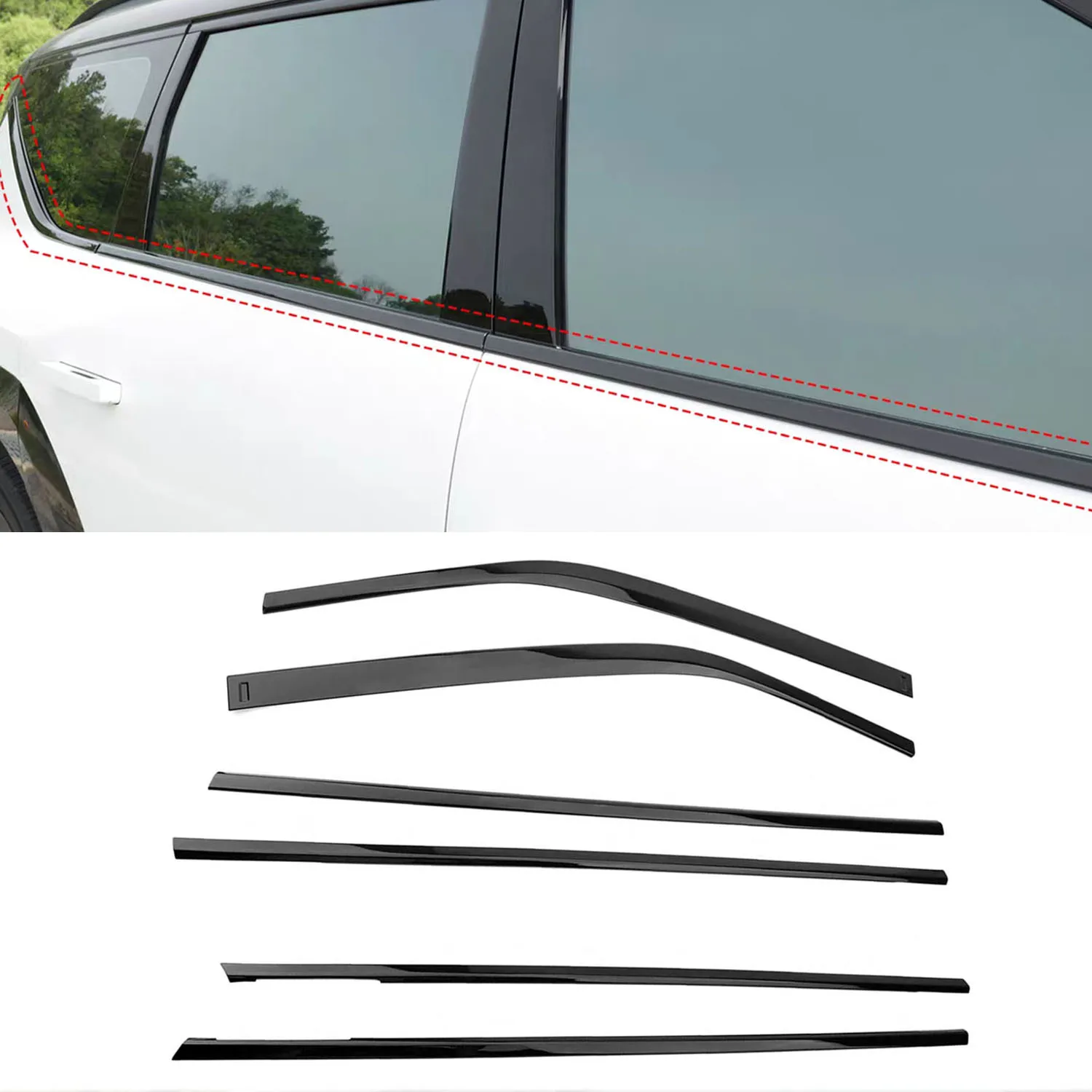 

For Kia EV9 2024 2025 2026 Car Exterior Bottom Window Sill Molding Decorative Strip Cover Trim ABS Accessories 6pcs