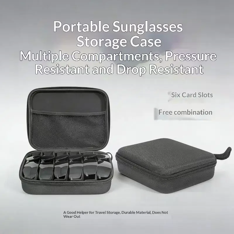 Compartments Adjustable Glasses Organizer, Portable Black Storage Bag Case For Travel, Sturdy Dividers Eyewear Box 4/5/6/7/8
