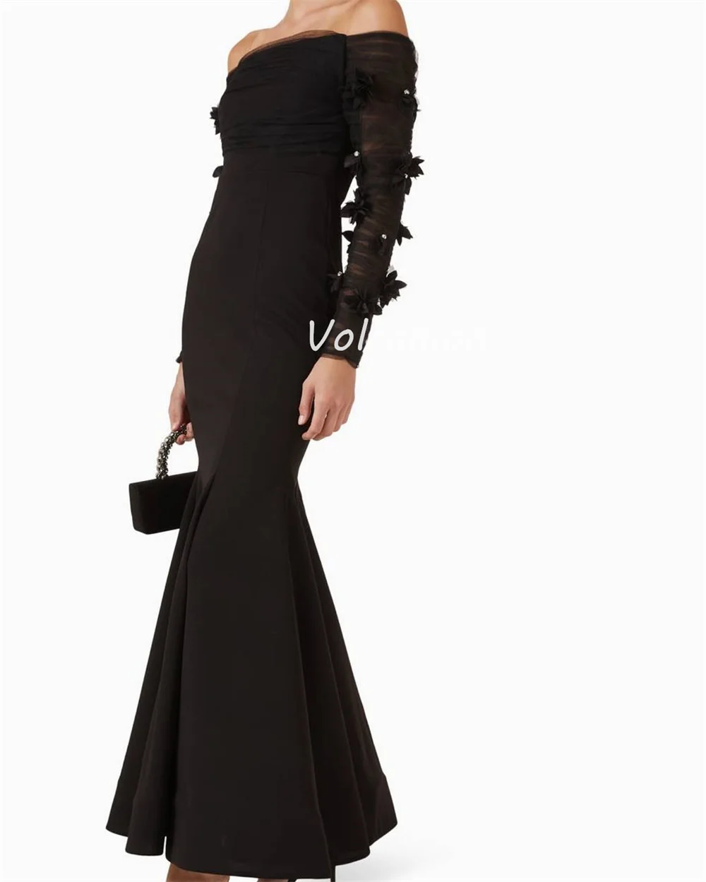 ที่กําหนดเองคุณภาพสูง Jersey ดอกไม้ Sash Rhinestone จีบ Mermaid Portrait ข้อเท้าความยาวชุด Bespoke โอกาสชุด