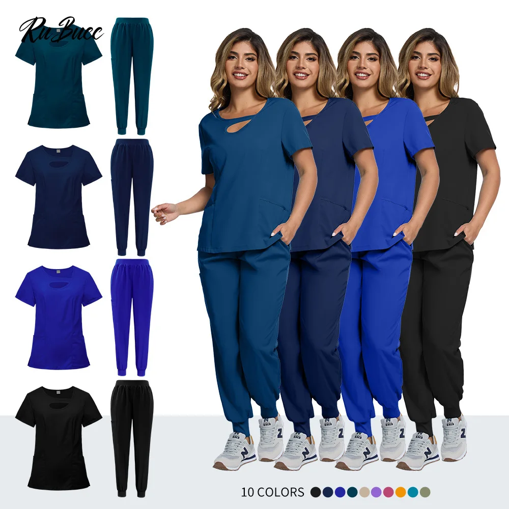 

Униформа медсестры, эластичные однотонные топы, брюки для женщин и мужчин, больничный скраб, костюм для стоматологического врача, костюм для домашних животных, ветеринарная медицинская форма, наборы скрабов