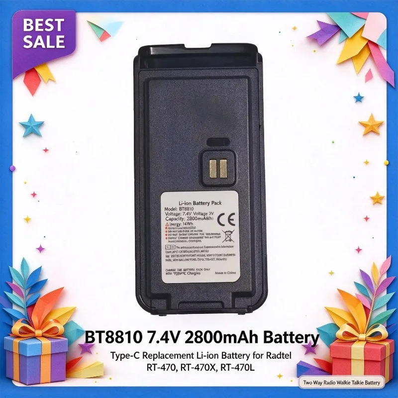 BT8810 7.4V 2800mAh 14Wh Type-C Replacement Li-ion Battery for Radtel RT-470 RT-470X RT-470L Two Way Radio Walkie Talkie Battery