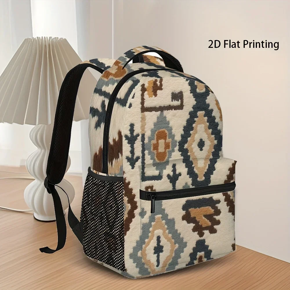 Custom Bag 1pc Bohemian Ethnic Geometric Pattern Textile Backpack - Lightweight, Adjustable Shoulder Straps, Zip Closure, Ideal