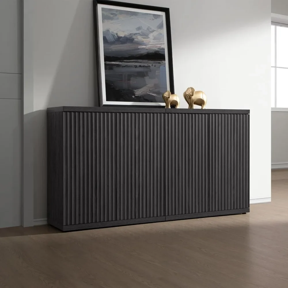 

Buffet Cabinet with Storage Accent Sideboard Modern Credenza with Doors & Shelves Fluted Media Console