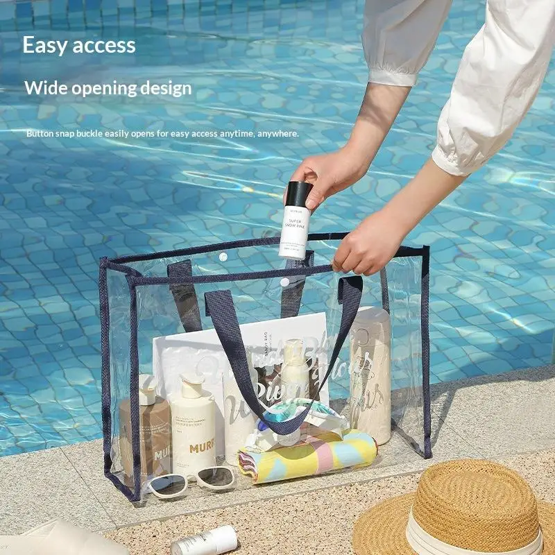 Lightweight Foldable Waterproof Beach Handbag With Separate Phone Pocket Cosmetic Bag For Swimming Pool Holiday Daily Supply
