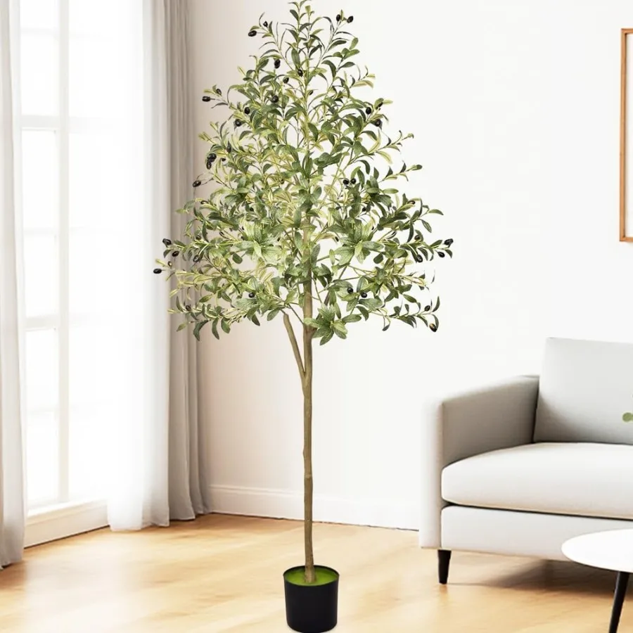 Artificial Olive Trees Indoor 5.91FT Tall Faux Fake Potted Olive Tree with Natural Branches and Fruits Modern Artificial Trees