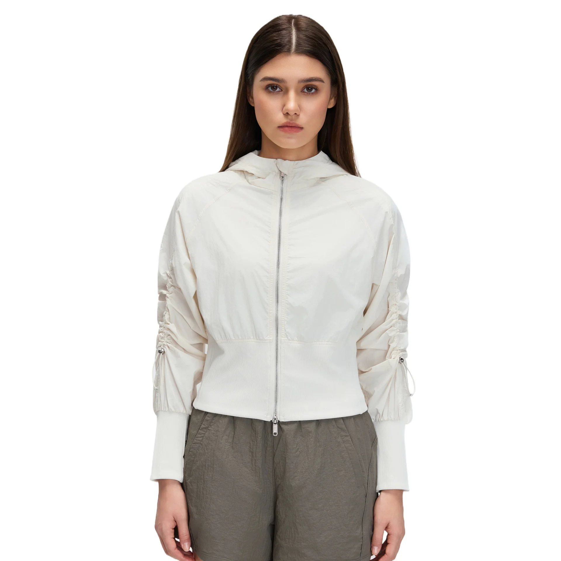Custom LOGO women's spring and summer sleeves pleated short jacket yoga casual running sports jacket top