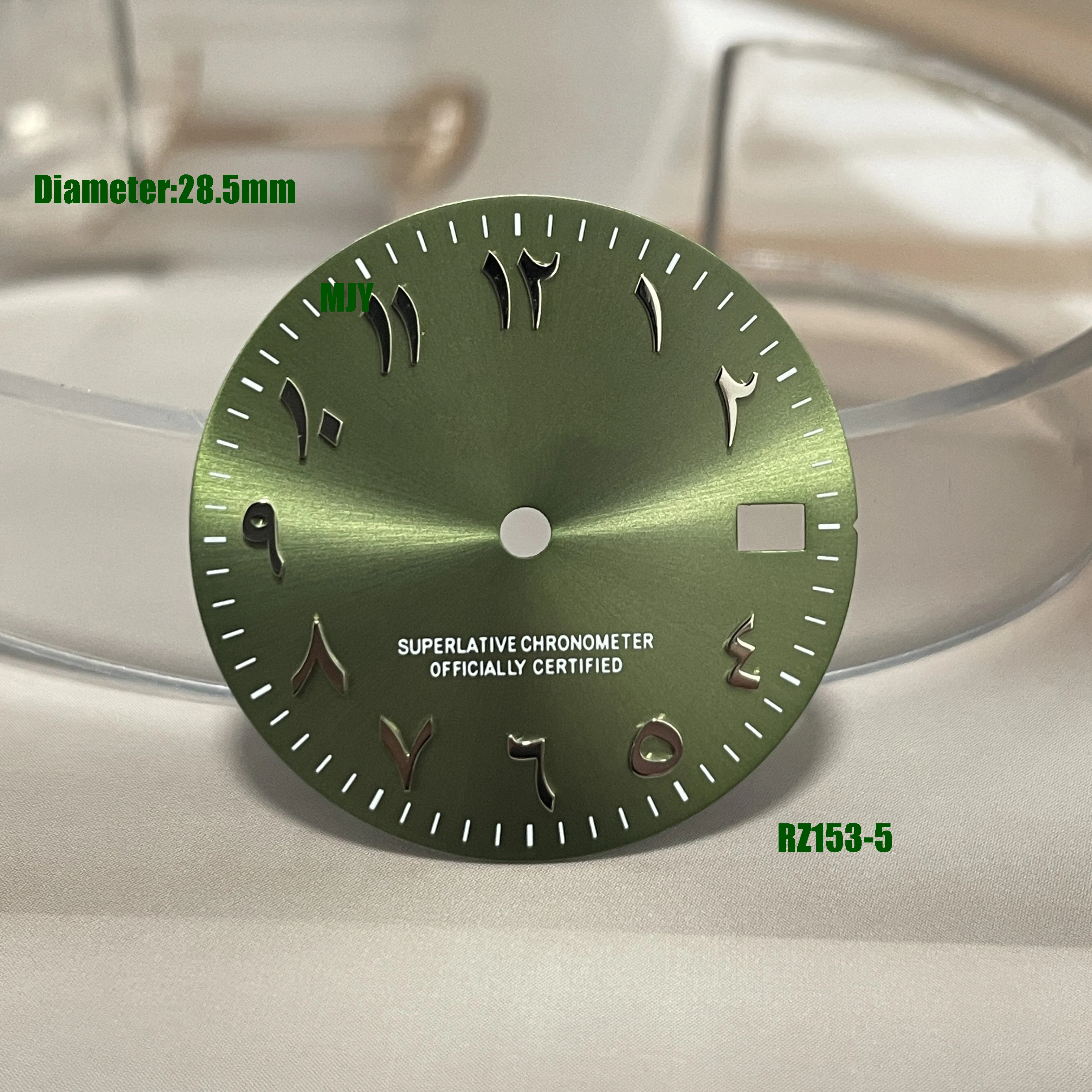 28.5mm blue Hot selling green Arabic numerals s logo dial no Luminous Suitable s green dial nh35 nh36 movement watch accessories