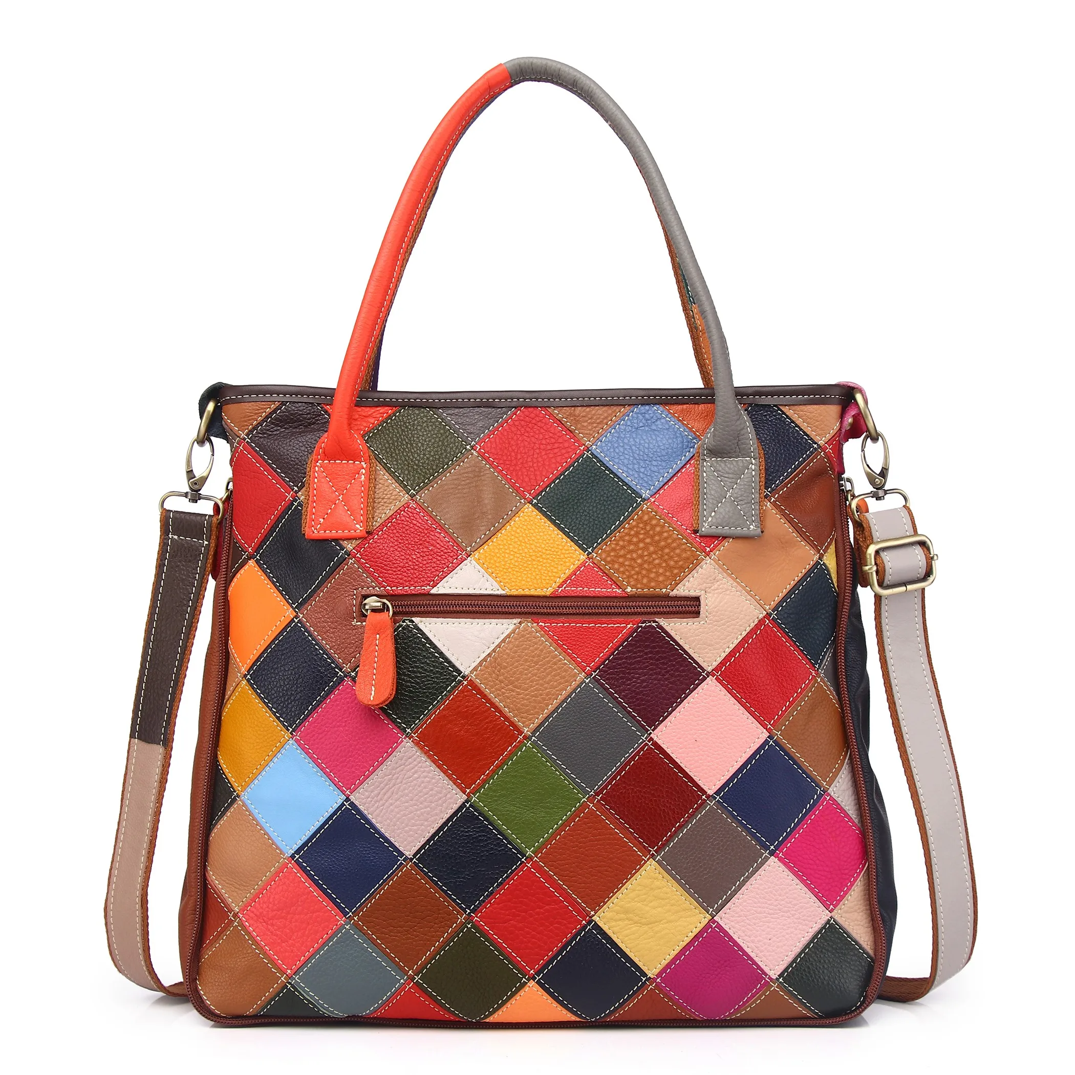  New Ethnic Style Leather Tote Women's Shoulder Bag Commuter Large Capacity Slant Cross Bag Soft Vertical Square Shape