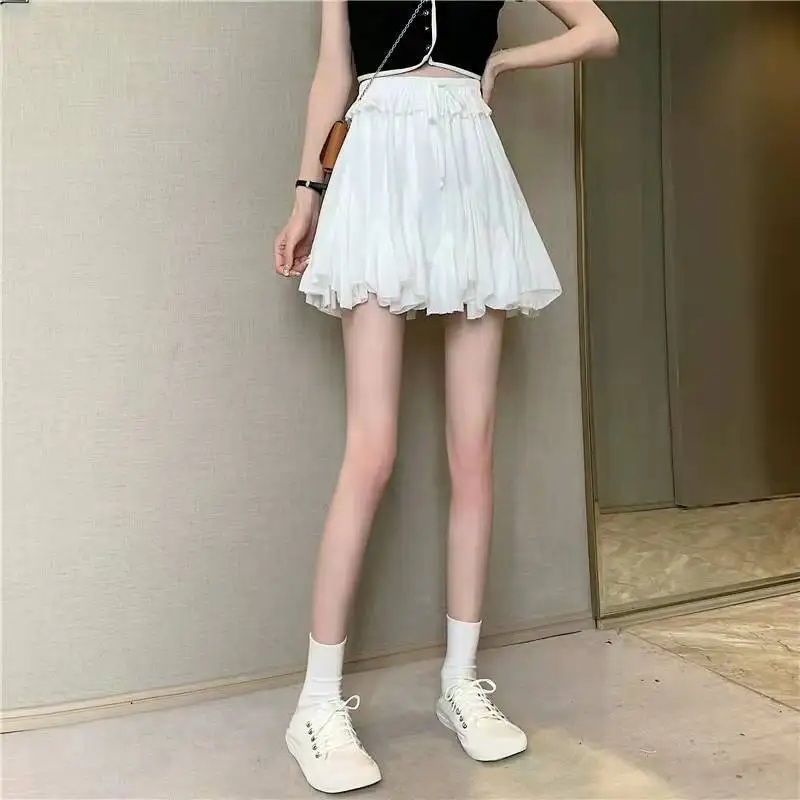 2023 Summer Fashion High Waist Lace Up Irregular Hip Wrap A-line Cute Age Reducing Unique Lining Anti Glare Ponchy Short Skirt