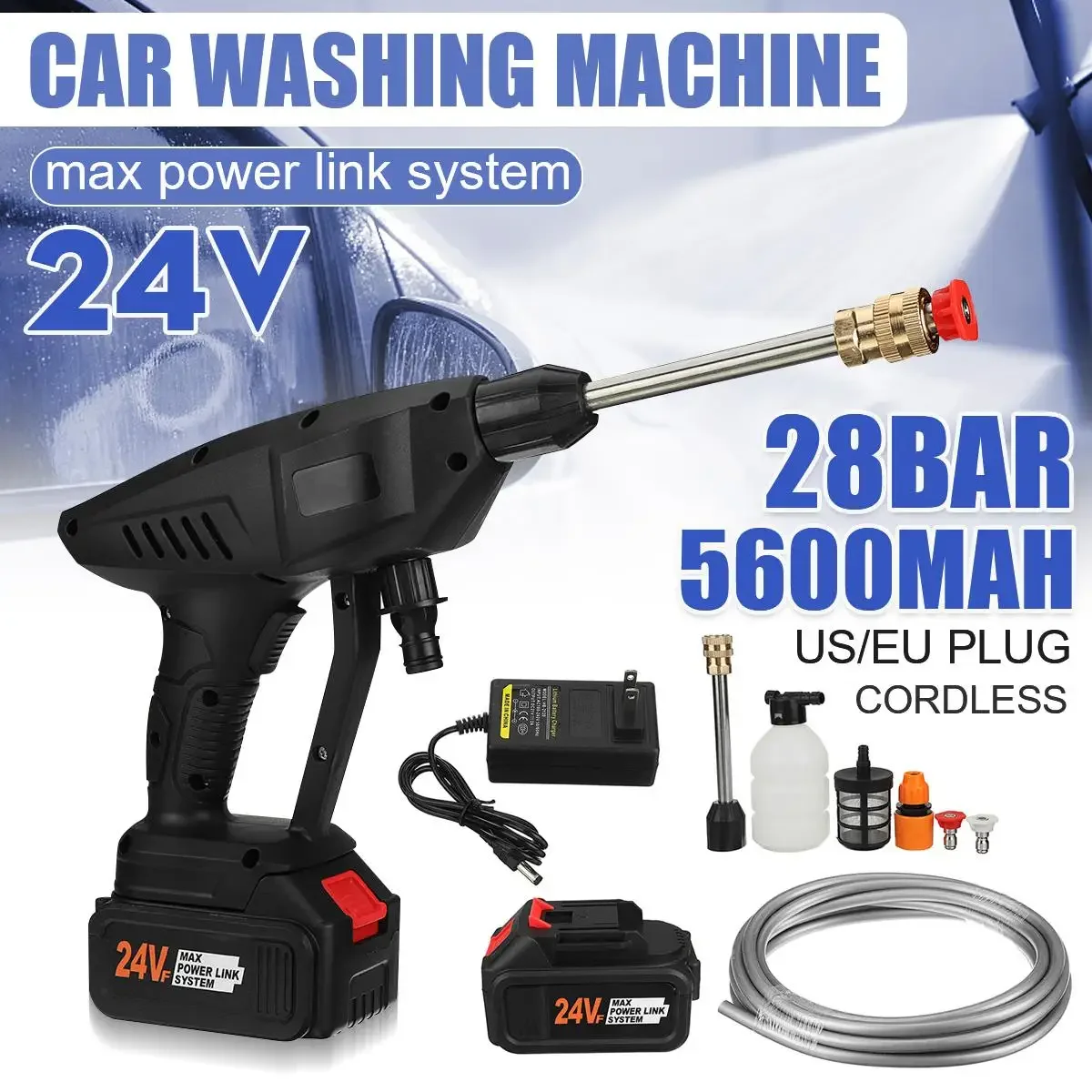 28Bar 15000mah Cordless High Pressure Car Washer Rechargeable Car Wash Gun Electric Water Gun Foam Machine for Makita Battery