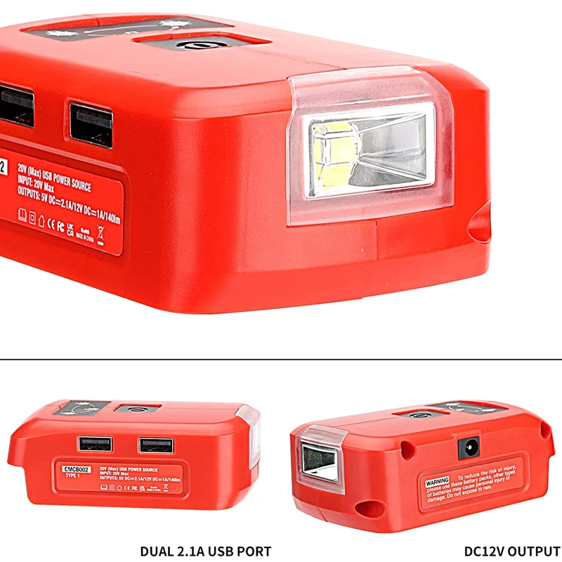 Newest Battery Adapter for Craftsman V20 Li-ion Battery USB Phone Charger with 140LM LED Work Light Dual USB Port Power Source