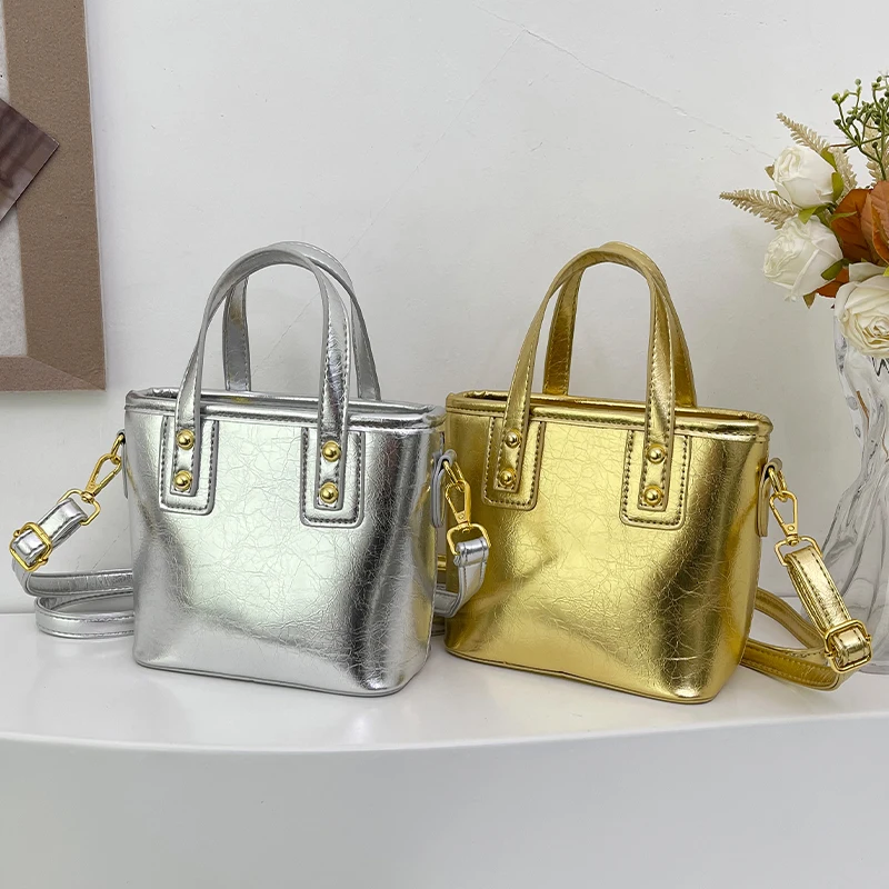 Top Quality Leather Handbag And Purse Female Bag Luxury Designer Small Bucket Shoulder Crossbody Bag Luxury Silver Day Clutches