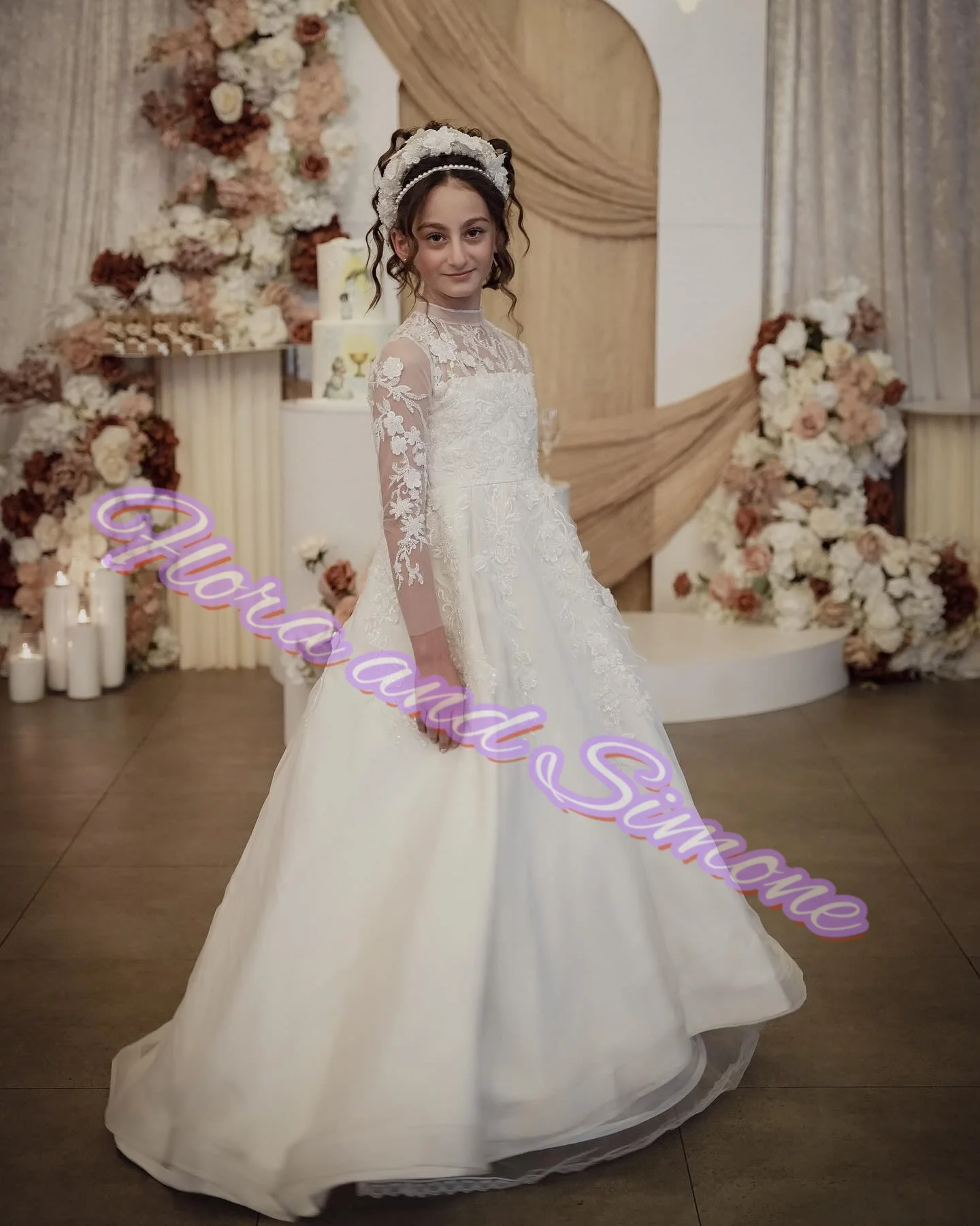 Flowers Embroidery Elegant Luxury Flower Girl Dress for Wedding Ceremony Banquet Party First Communion Baptism Customized