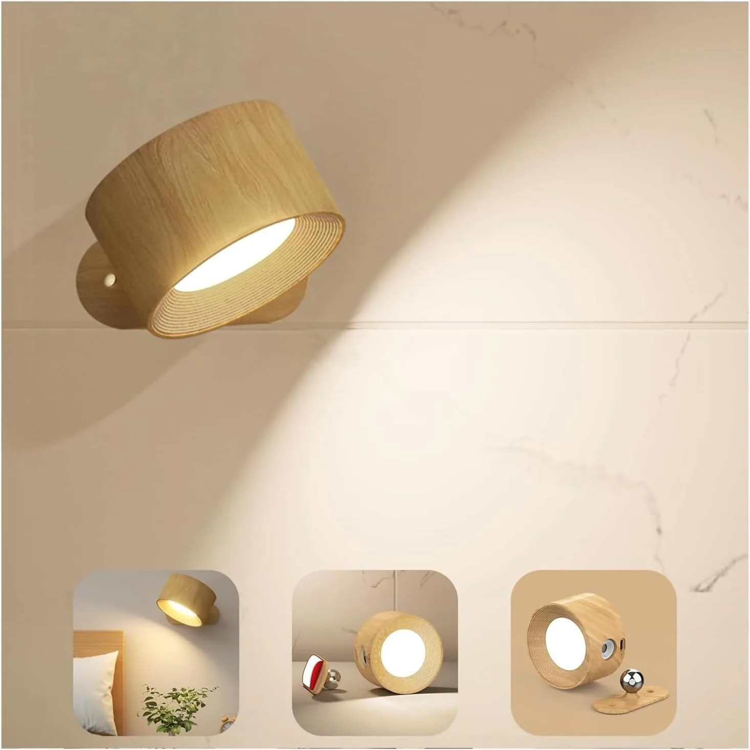 

Battery Operated Wall Light, LED Wall Sconce with 3 Color Modes, 3 Brightness Levels, 360 Rotation, Touch Control, Cordless Lamp
