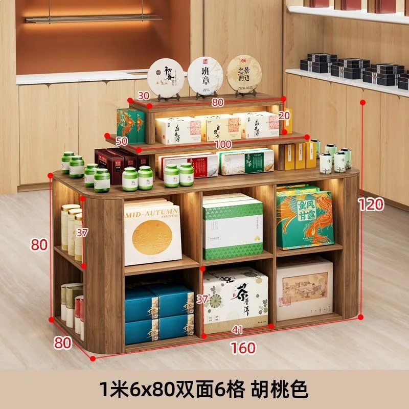 Double-sided solid wood Nakajima display stand Tea shop multi-layer shelf table