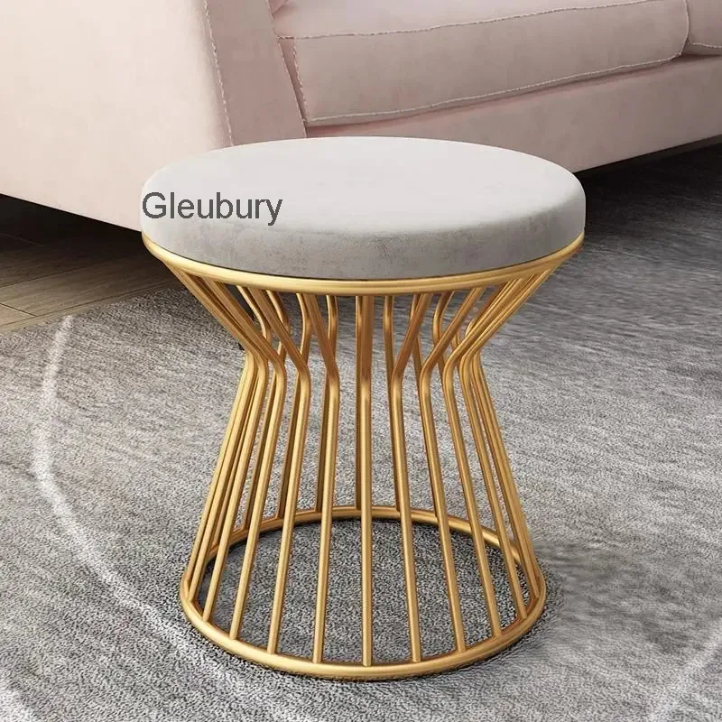 Luxury Velvet Ottoman Stool with Twisted Metal Wire Base, Elegant Vanity Stool for Living Room, Bedroom & Dressing Area