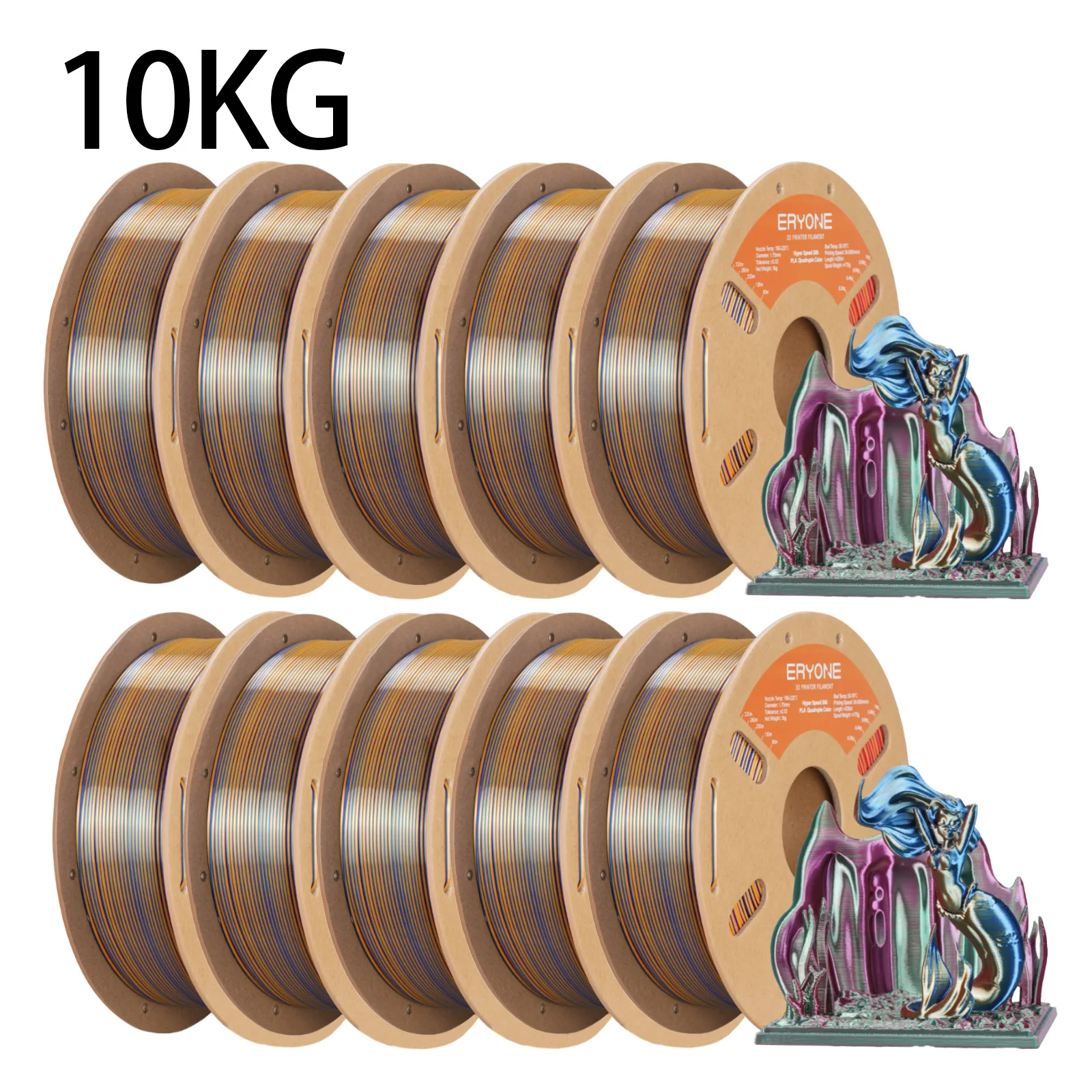 ERYONE 10KG Hyper Speed Zijdeachtige Vierkleurige PLA Filament 3D Printer 1.75mm +/- 0.03mm, Co-extrusie Filament PLA 1KG spoel