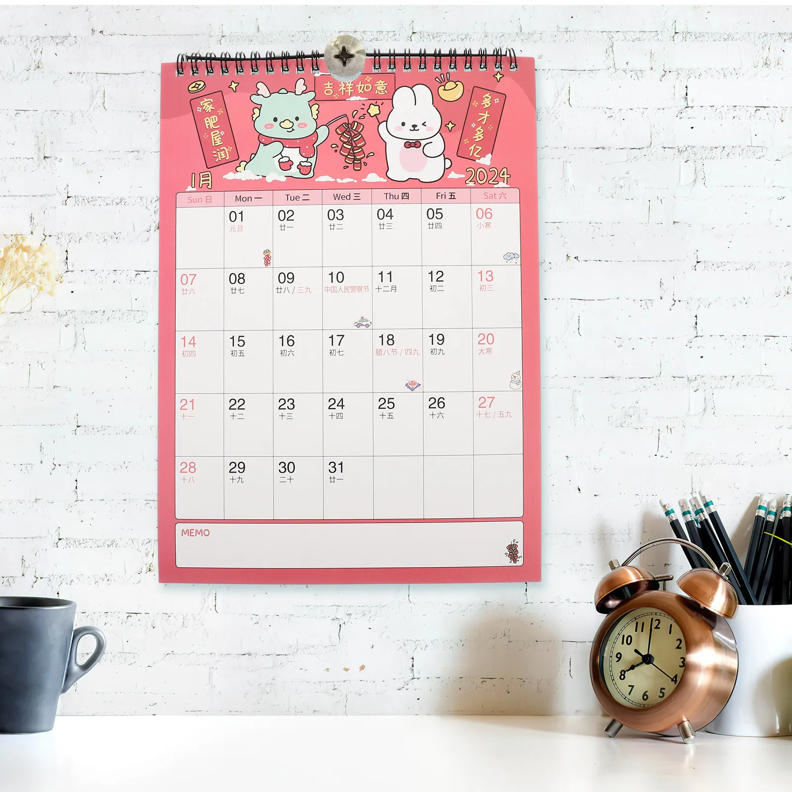 1Set Sturdy Monthly Wall Calendar 2024 Blank Date Marking Calendar for Home Office Family Countdown Noting to Do List