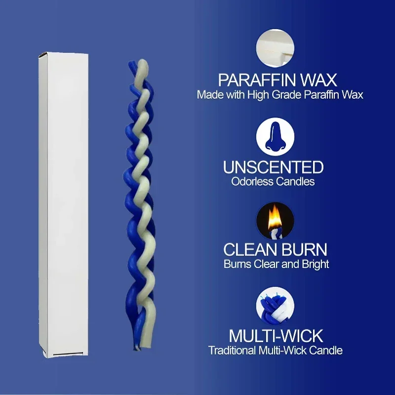1PACK White and Blue Braided Candle Havdalah Candle Lighting Shabbat Candles Handcrafted Candles Judaica Gift
