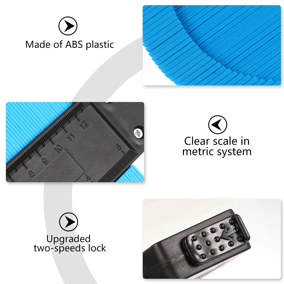 

Single Head Lockable Profile Gauge ABS Plastic Measuring Tool Inch Centimeter Scale Marking Woodworking
