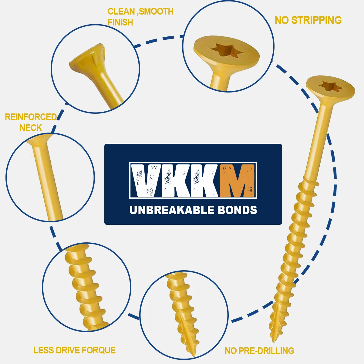 براغي سطح السفينة VKKM مقاس 2-1/2 بوصة، براغي خشبية # 8 × 2-1/2 بوصة، 400 قطعة، مطلية مقاومة للصدأ، مسامير T25، تتضمن لقمة نجمة T25، أسمر ضارب للصفرة