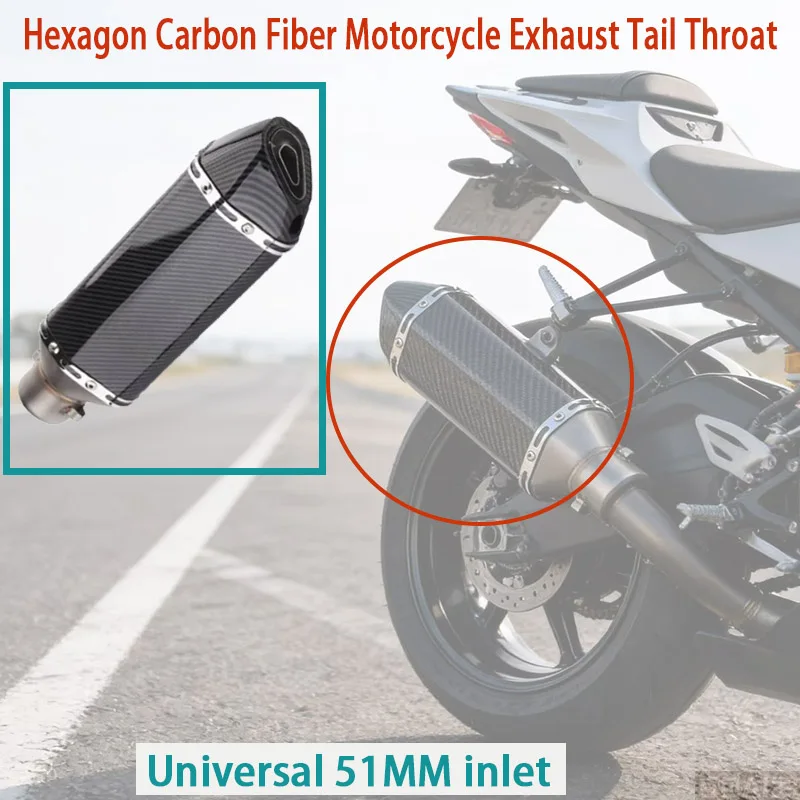 Motorrad Auspuffendrohr aus Carbonimitat, sechseckig, 51mm, universell passend für modifizierte Auspuffanlagen