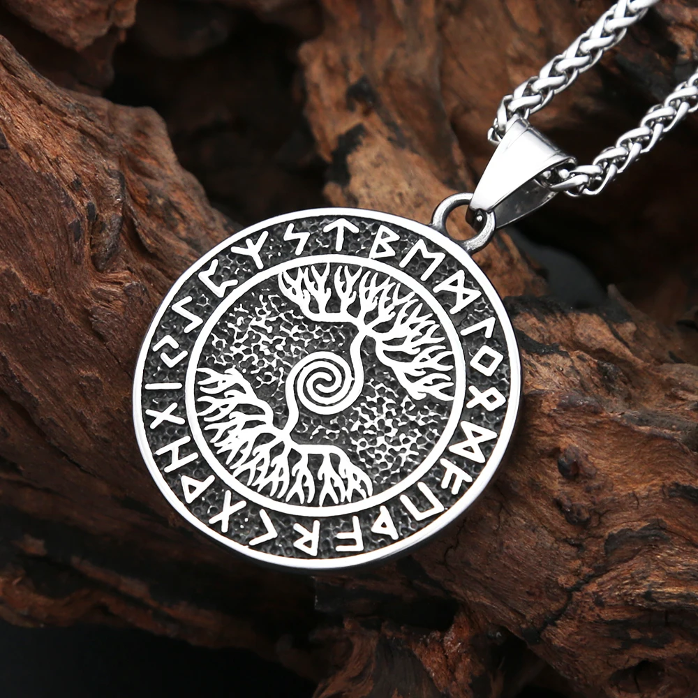 Nordic Vikings Tree Of Life Pendant Necklace For Man 316L Stainless Steel Fashion Viking Runes Necklace Amulet Jewelry Wholesale