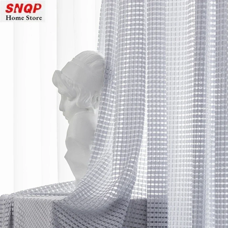 

Nordic Style Translucent Waffle Hollow Fabric Home Fashion Simplicity Curtains for Living Room Bedroom Dining Customiz Decor