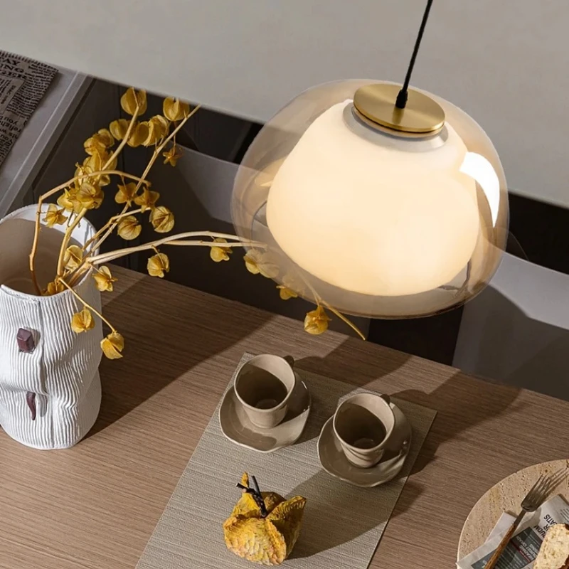 

Nordic Design Glass Pendant Lamp for Simple Living Dining Room Bedroom Double Glass Hanging Lighting Indoor Lighting Fixture