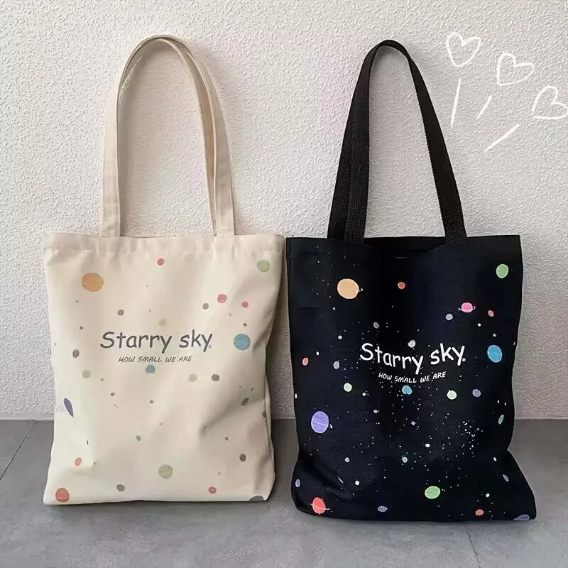 Starry Sky Zipper Bag Women Large Handbags Canvas Tote Beach Bag Shopping Reusable Bags Elegant Shoulder Bags