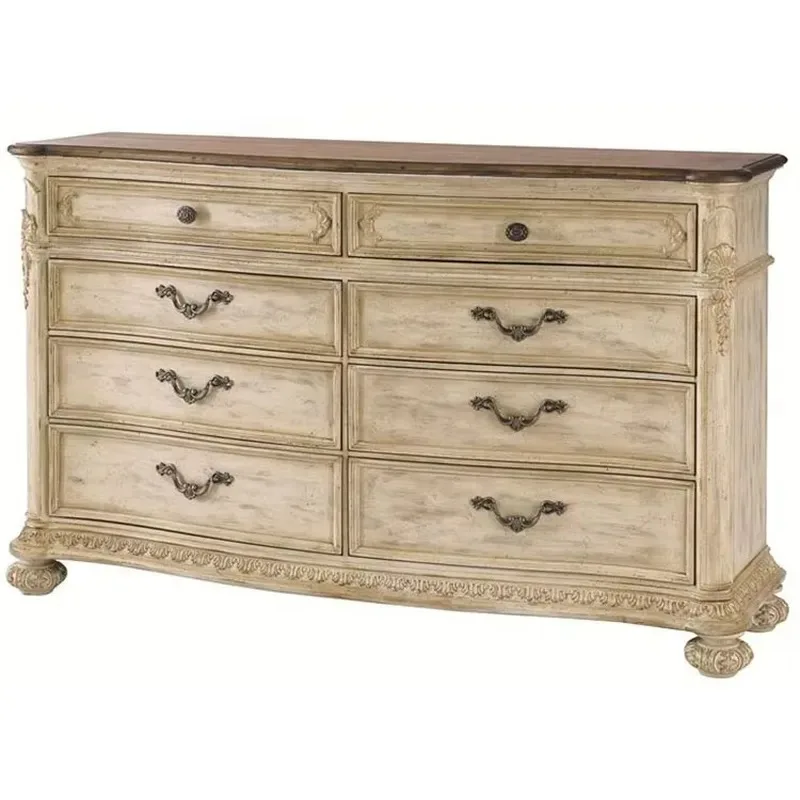 French antique solid wood living room cabinets storage dresser 8 drawers bedroom furniture
