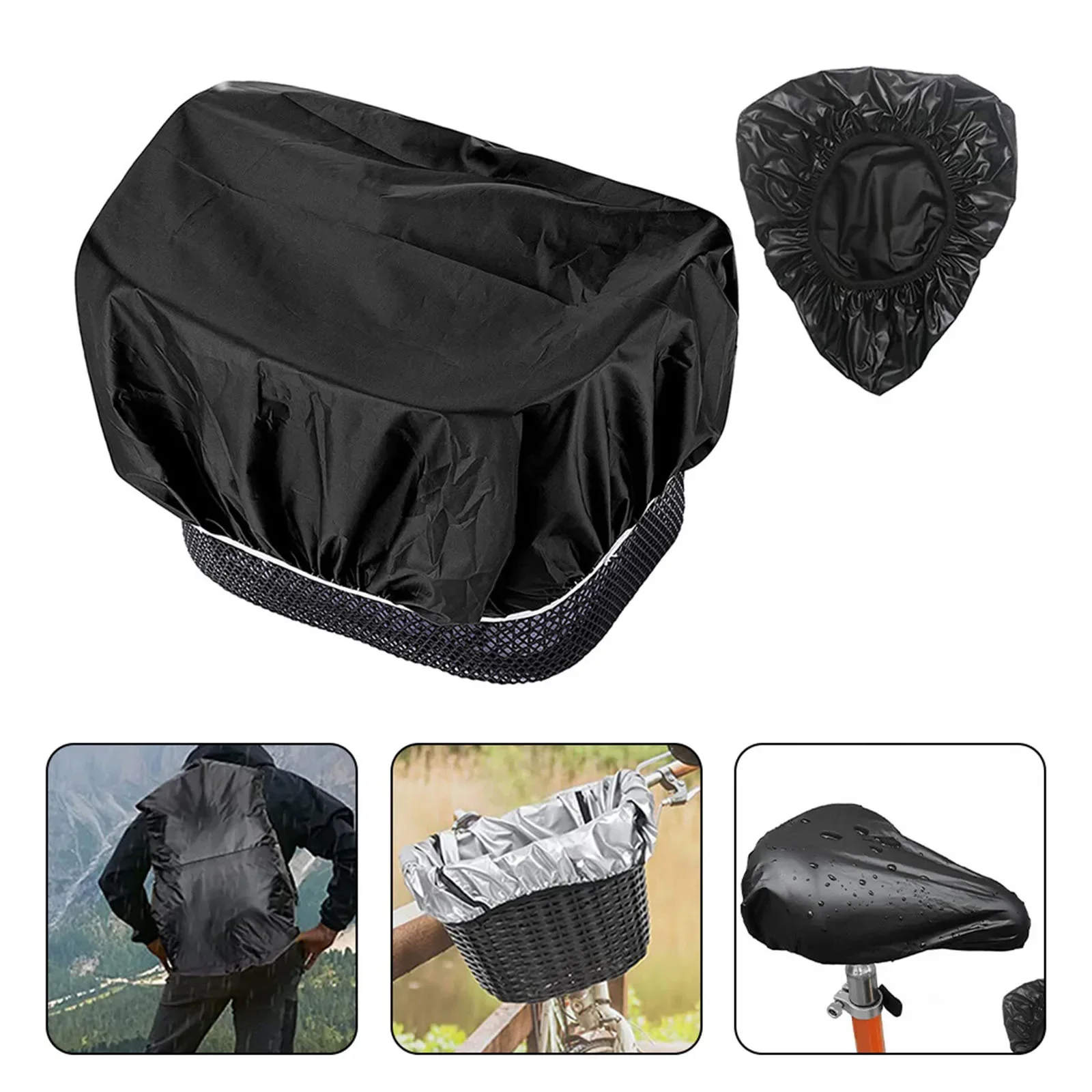 Saddle And Basket Bike Cover 1 Set 200g set Black Oxford Cloth Protection Tool Rainproof For Most Bicycle Baskets