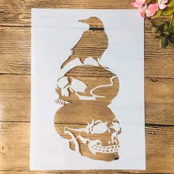 Pochoirs de peinture murale avec deux crânes de corbeau, A4, 29cm, coloriage de scrapbooking, gaufrage, modèle décoratif d'album