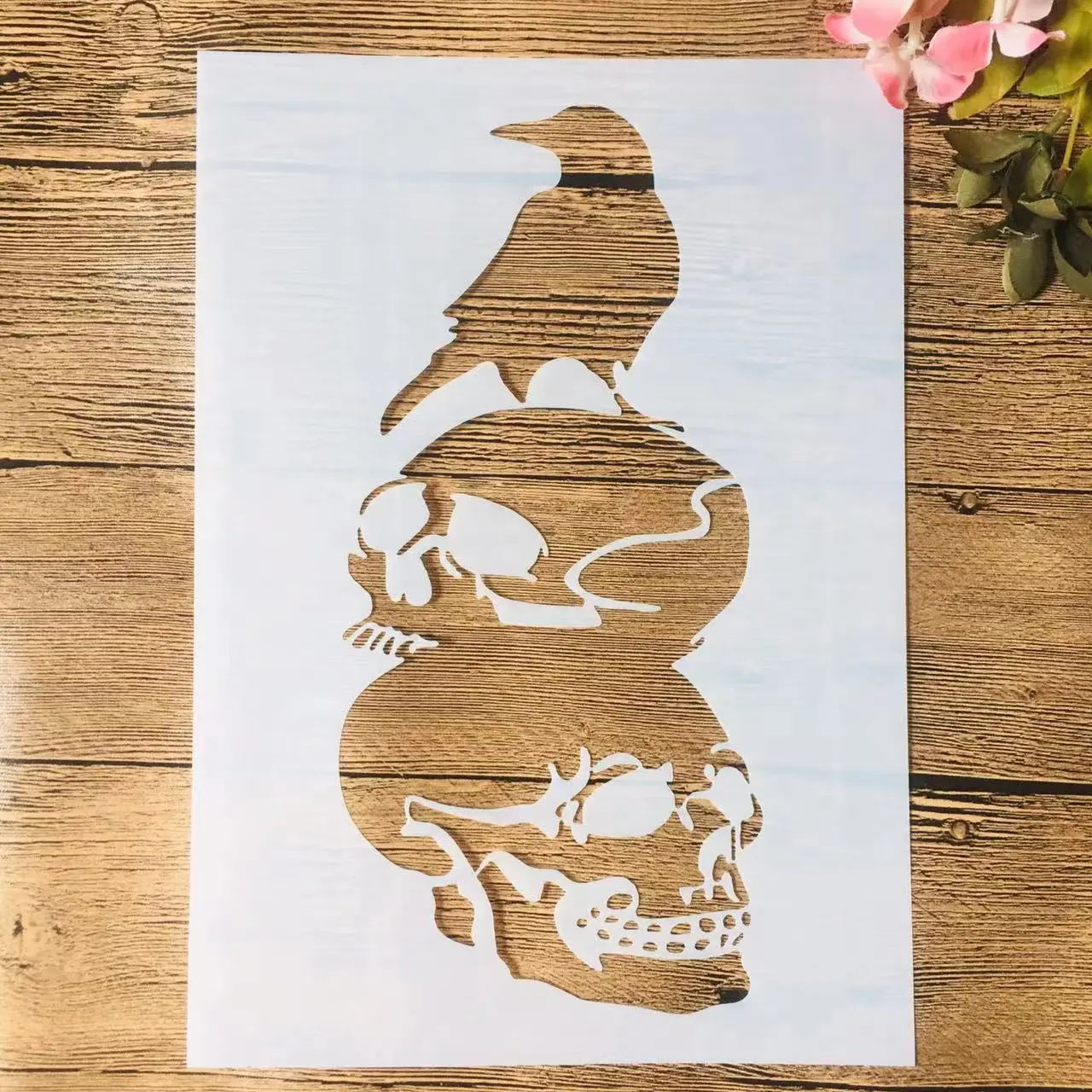 A4 29cm Two Skull Crow DIY Layering Stencils Wall Painting Scrapbook Coloring Embossing Album Decorative Template