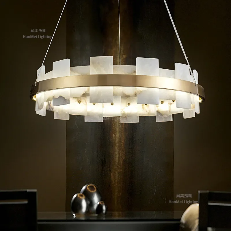 for All Copper Chandelier Spanish Marble Light Luxury Atmosphere Villa Modern Simple Study Bedroom Dining Room Ceiling Lamp
