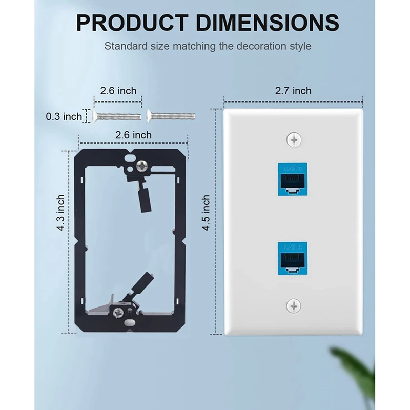 4X Ethernet Wall Plate With Low Voltage Mounting Bracket,Single Gang 2 Port Cat6 Keystone Ethernet Cable Wall Outlet