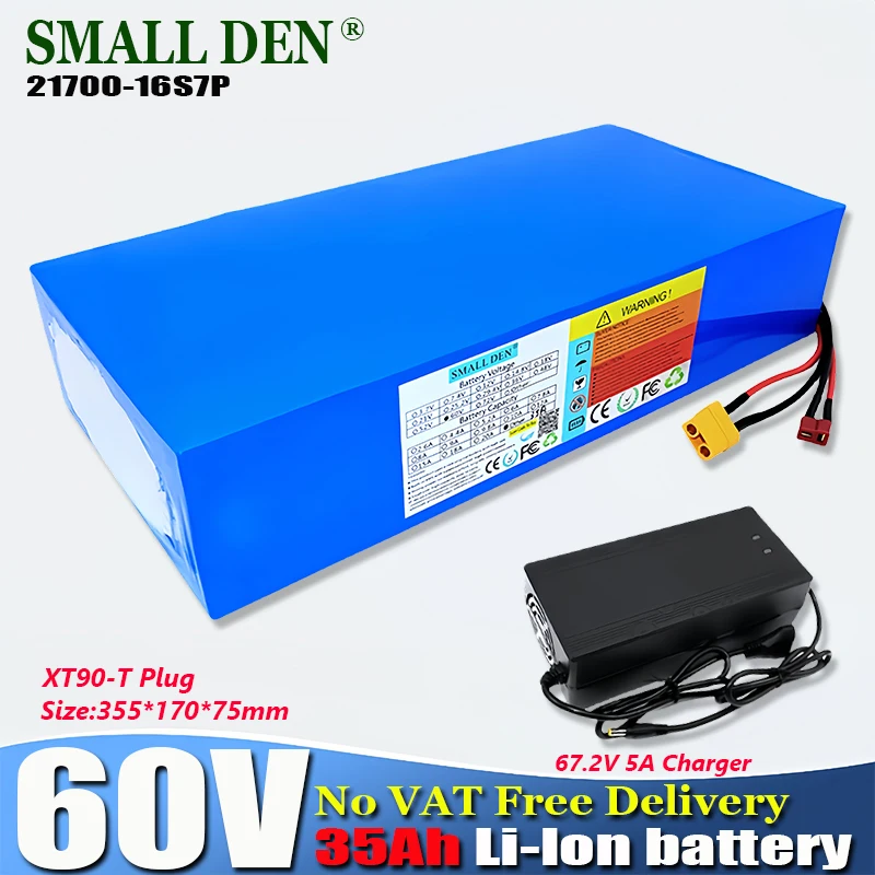 

60V 35Ah E-bike Lithium battery pack+5A Charger 21700 16S7P 1000-3000W High power,For 67.2v Electric bicycle Scooter Motorcycle