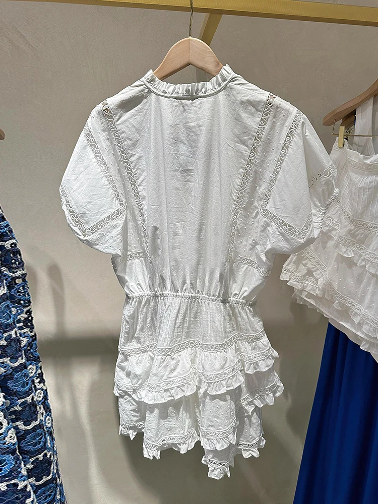 Vestido F MIGII de Cintura Alta com Recortes e Cinto, Estilo Francês, Vestido  Tricotado em A, Manga Curta, Decote...