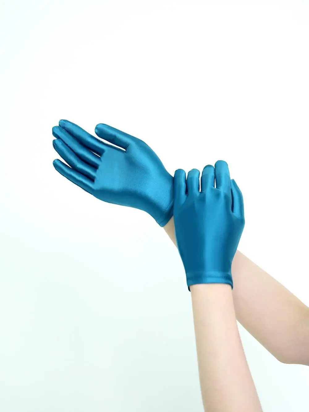 Guantes cortos de satén de seda brillante, guantes de dedo grises sexys para fiesta y Club de Cosplay, cubierta de mano