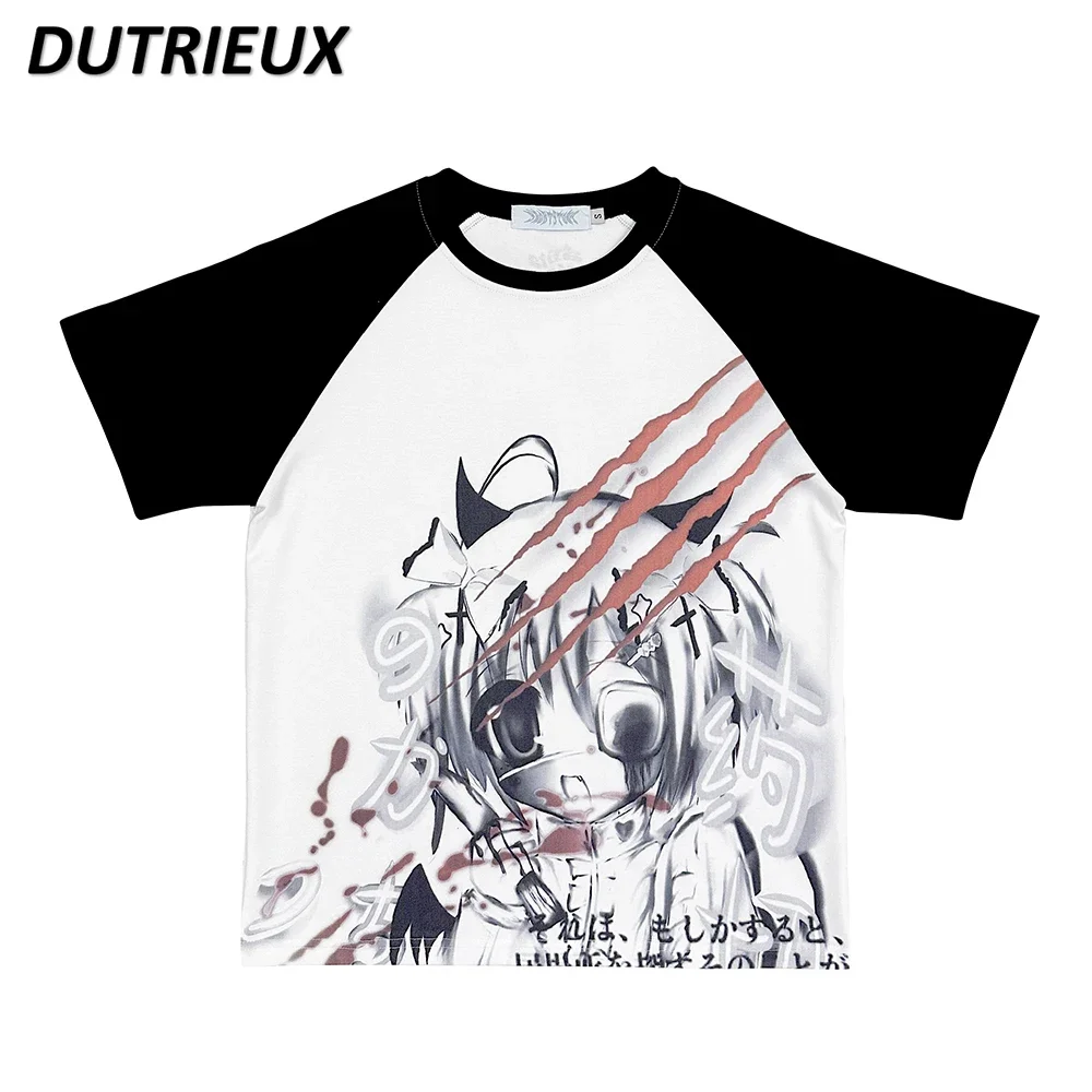 Y2k Top Girls 2025 Estate Nuovo Originale Scuro Harajuku Raglan T-shirt a maniche corte Sottocultura femminile Allentato Stampa T Shirt per le donne