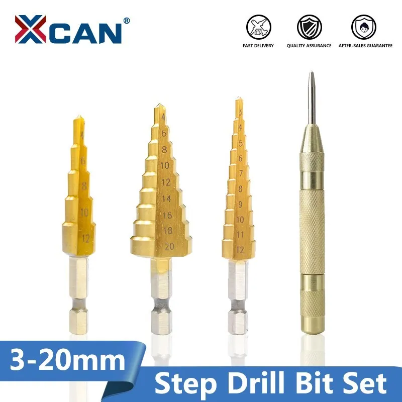 

XCAN HSS Step Cone Drill Bit 3-12/4-12/4-20mm Hole Cutter Titanium Coated Wood Metal Stepped Drill Straight Hole Drill Bit