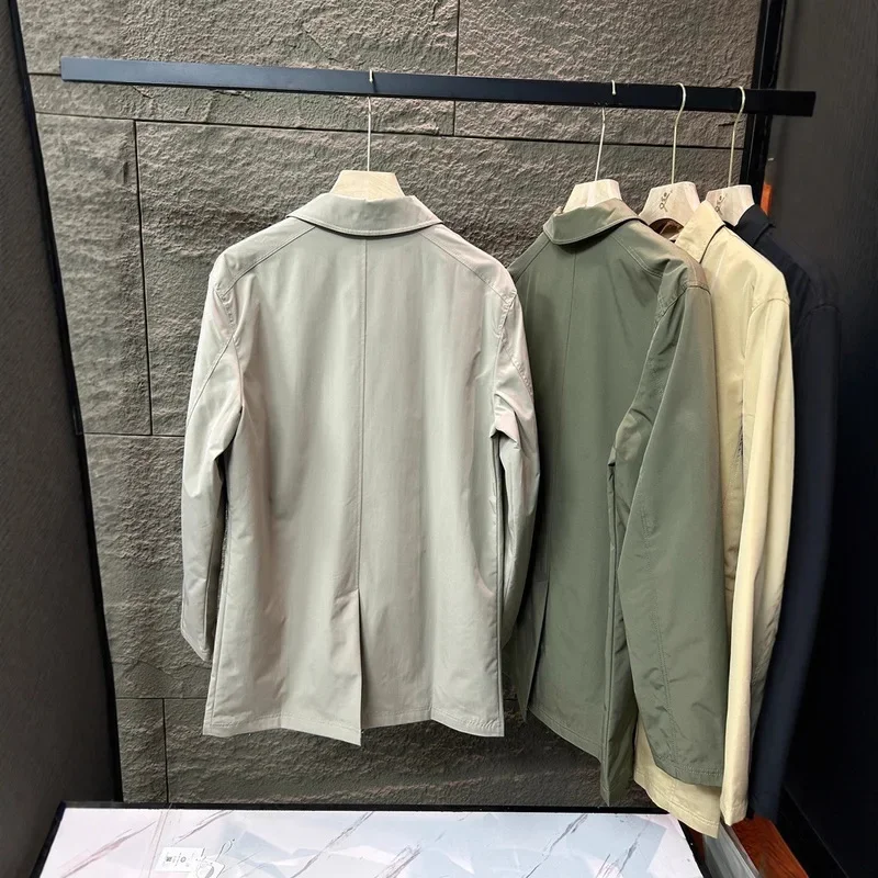 2024 New Autumn Windproof Water Repellent Mens Fashion Casual All Match Solid Color Mid Length Trench Coat Jacket Outdoor Wear