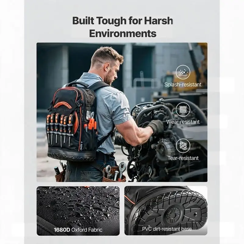 65-Bag Heavy-duty Tool Backpack with Laptop Compartment and Molded Base