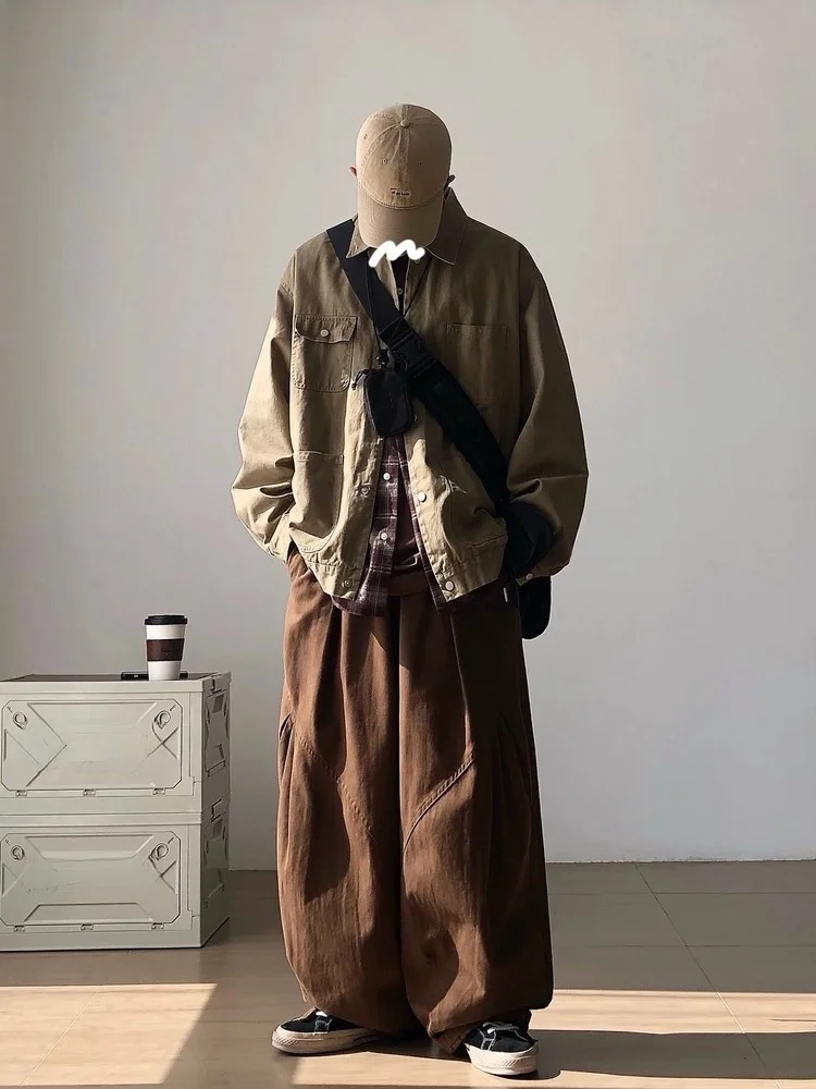 

Мужская винтажная рабочая куртка RICHMAN в японском стиле, цвет хаки, весна-осень, с отложным воротником, свободный крой, хлопок, повседневная